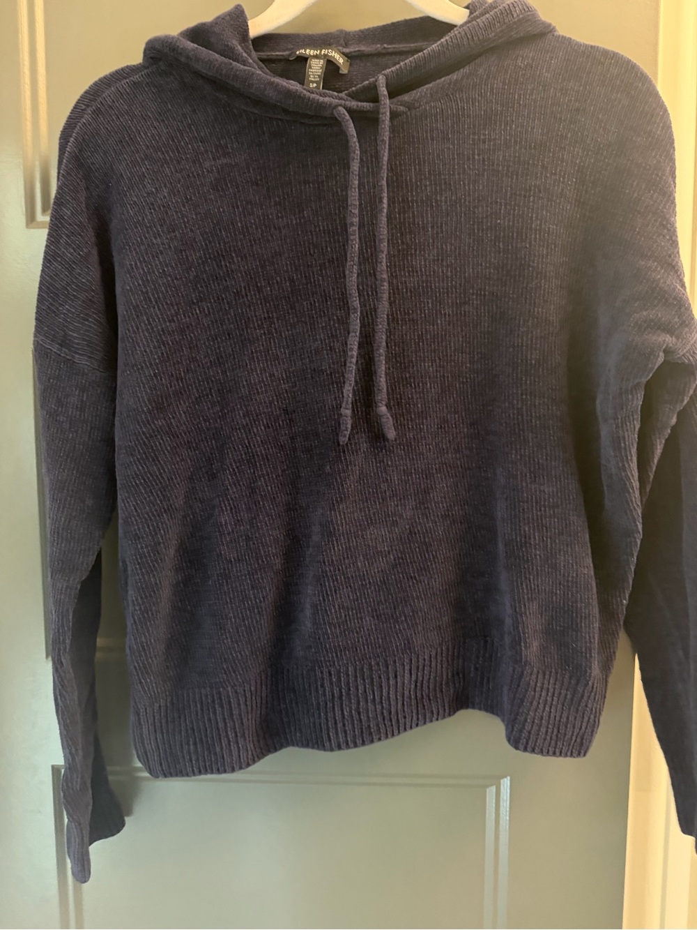 Eileen Fisher crop woman’s Navy Blue Hooded Sweater S